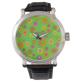 Groovy Mod Pop Blume Limon, gelb und orange Armbanduhr