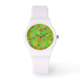 Groovy Mod Pop Blume Limon, gelb und orange Armbanduhr