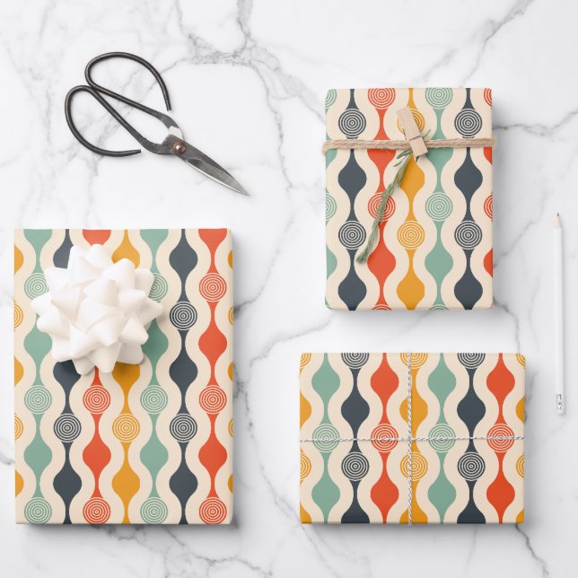 Groovy Mod Stripe Muster Geschenkpapier Set (Vorderseite)