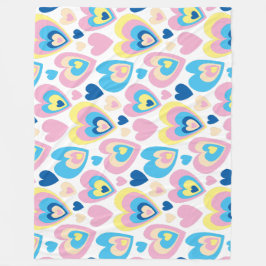 Groovy Modern Cute Pastel Pink Blue Yellow Hearts. Fleecedecke