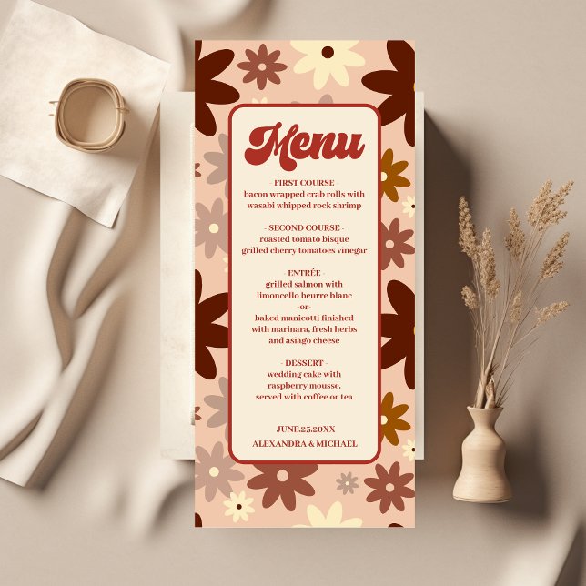 Groovy Modern Groovy Retro 70er Floral Wedding Menükarte (Von Creator hochgeladen)