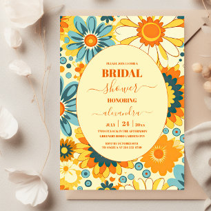Groovy moderne, blumengelb & rosa Bridal Einladung