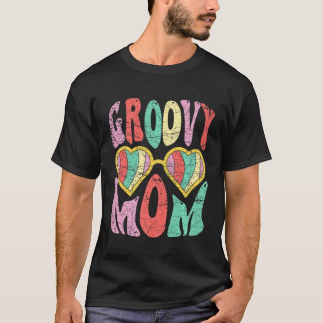 Groovy Mom Retro 70s Aesthetic Heart Glasses Mothe T-Shirt (Vorderseite)