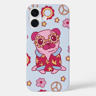 Groovy Mops Vibes Retro Peace und Blume iPhone 16 Hülle