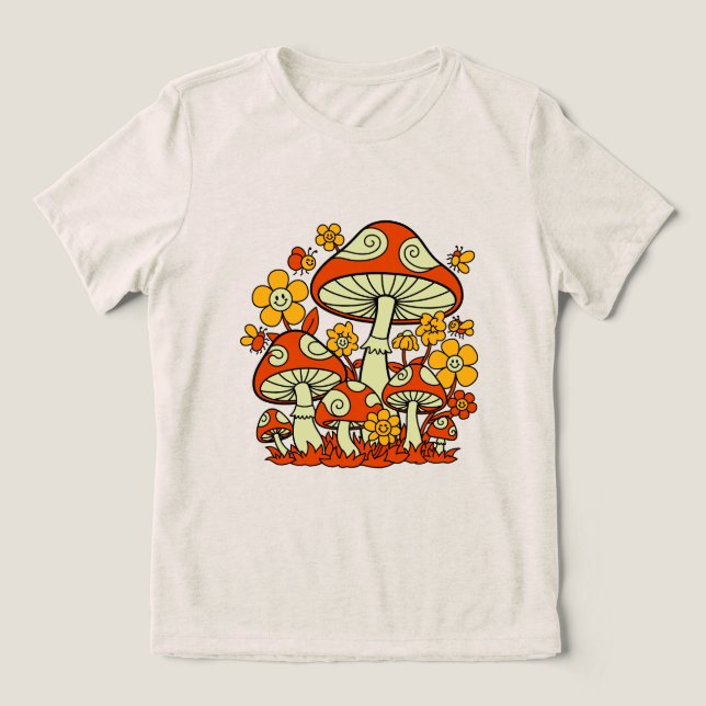 Groovy Mushroom Garden Delight Tri-Blend Shirt (Design Vorderseite)