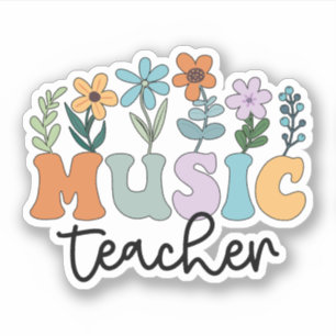 Groovy Music Teacher mit Blume Musiker Aufkleber