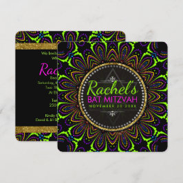 Groovy Neon Mandala Blume Bat Mitzvah Einladung