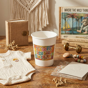 Groovy neues Baby auf dem Weg Retro Sonnenschein Pappbecher
