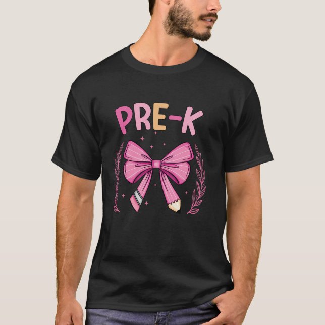 Groovy Niedlich Pre K Pink Coquette Bow Pencil zur T-Shirt (Vorderseite)
