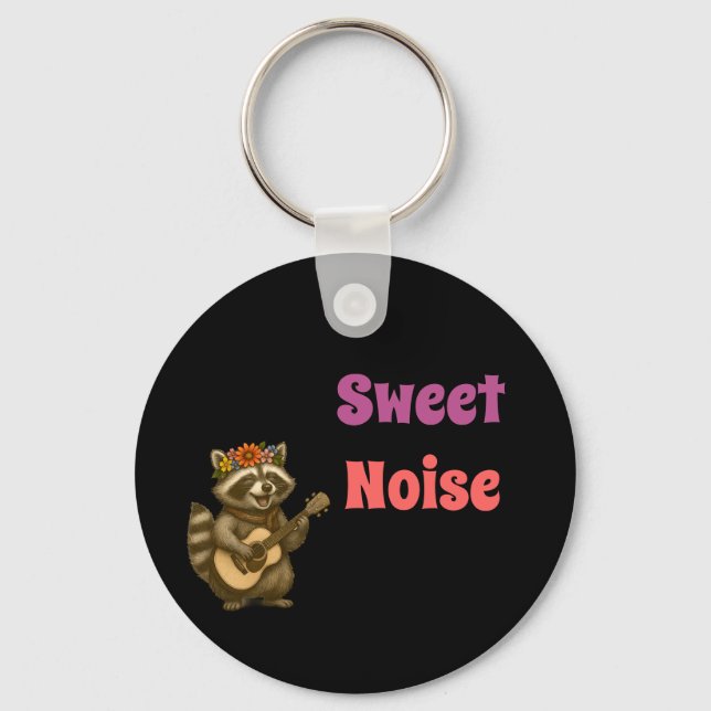 Groovy Niedlich Raccoon Blumengitarrist Schlüsselanhänger (Vorderseite)