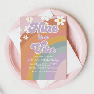Groovy Nine ist eine Stimmung Retro Regenbogen 9. Einladung