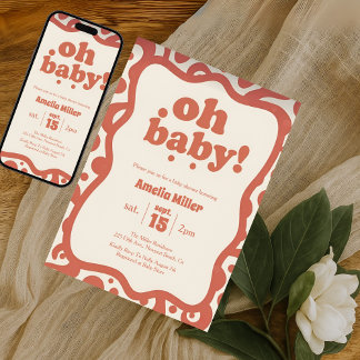 Groovy Oh Baby Shower | Retro 70er Terrakotta  Einladung