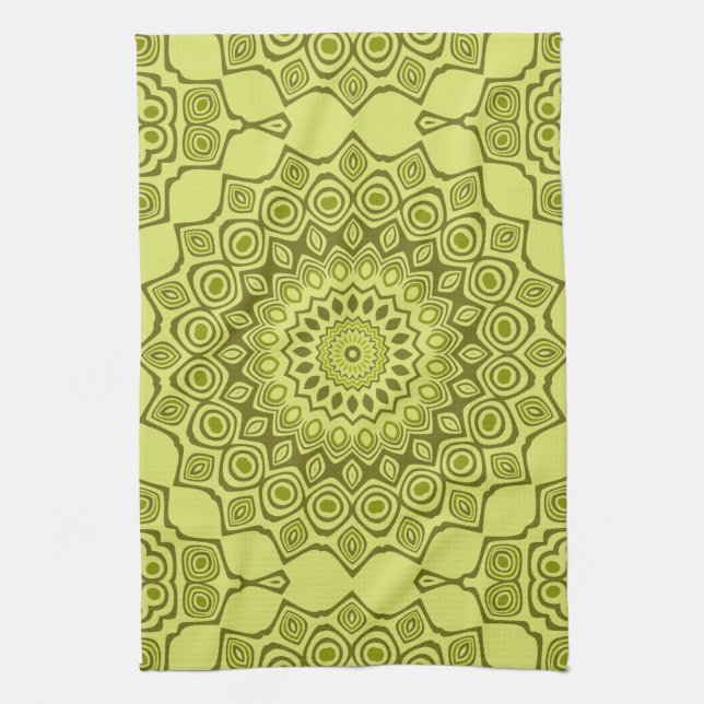 Groovy Olive Green Mandala Pattern Geschirrtuch (Vertikal)