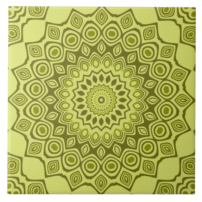 Groovy Olivgrün Mandala-Muster Fliese (Vorderseite)
