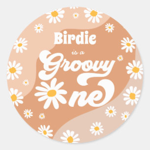 Groovy One 1. Geburtstag Party Retro Daisy Favors Runder Aufkleber