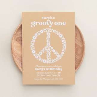 Groovy One 70er Yellow Daisy 1. Geburtstag Party Einladung