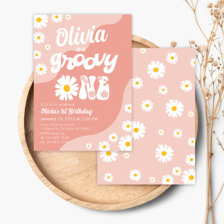 Groovy One Birthday Einladung Retro Daisy Floral