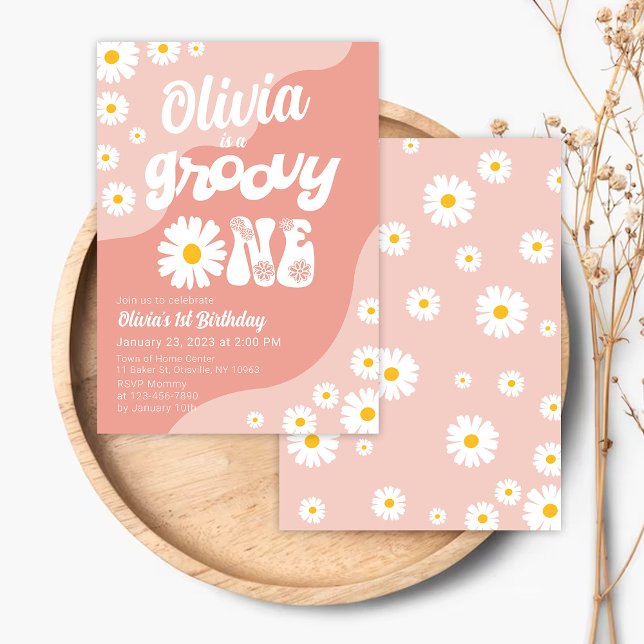 Groovy One Birthday Einladung Retro Daisy Floral (Von Creator hochgeladen)