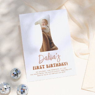 Groovy One Boho 70er Daisy Foto 1. Geburtstag Part Einladung