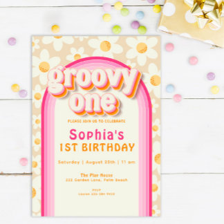 Groovy One Boho Daisy Rainbow 1st Birthday Invitat Einladung