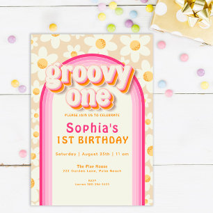 Groovy One Boho Daisy Rainbow Erster Geburtstag Einladung