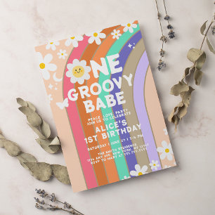 Groovy One Boho-Daisy-Regenbogen zum ersten Geburt Einladung
