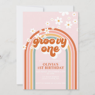 Groovy One Boho-Daisy-Regenbogen zum ersten Geburt Einladung