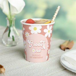 Groovy One Boho Retro Daisy 1. Geburtstag Party Pappbecher