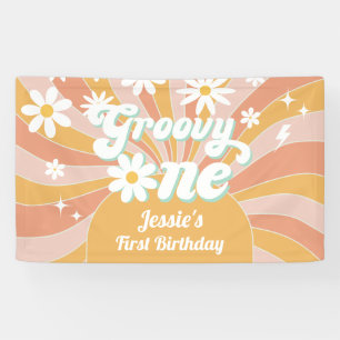 Groovy One Boho Retro Daisy Sunshine 1. Geburtstag Banner