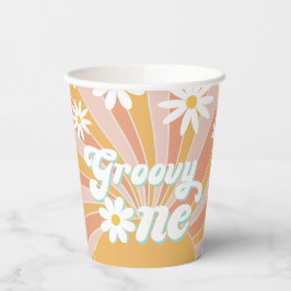Groovy One Boho Retro Daisy Sunshine Floral Pappbecher