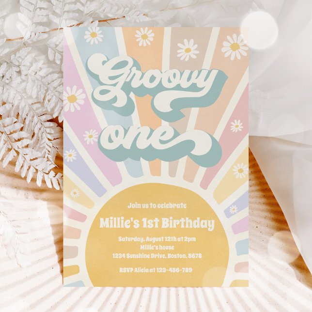 Groovy One Boho Sunshine Daisy Birthday Party Einladung (Von Creator hochgeladen)