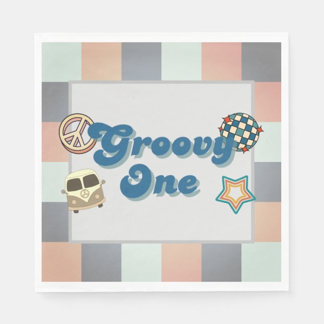Groovy One Boys Birthday Paper Napkin Serviette (Vorderseite)