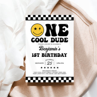 Groovy One Cool Typ Boy 1. Geburtstag Party Einladung