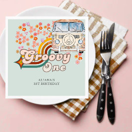 Groovy One daisy boho floral Van 1. Geburtstag Serviette