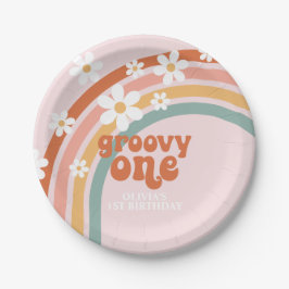 Groovy One daisy boho floraler Regenbogen 1. Gebur Pappteller