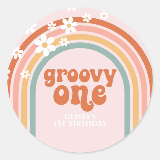 Groovy One daisy boho floraler Regenbogen 1. Gebur Runder Aufkleber (Vorderseite)