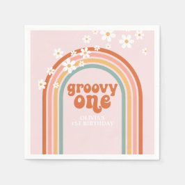 Groovy One daisy boho floraler Regenbogen 1. Gebur Serviette