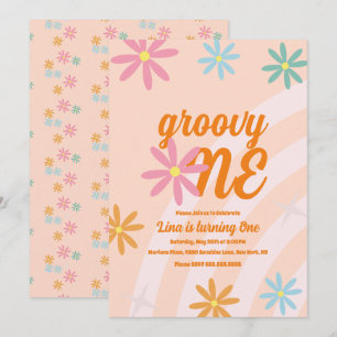 Groovy One Floral Erster Geburtstag Retro Party Einladung