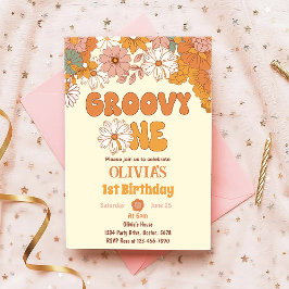 Groovy One Floral Retro 1. Geburtstag Einladung