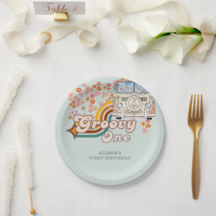 Groovy One Gänseblümchen Boho Blumen Van 1. Geburt Pappteller