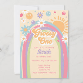 Groovy One Invite Rainbow Groovy ONE 1. Geburtstag Einladung