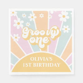 Groovy One pastel Retro Sunshine daisy boho Serviette