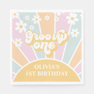 Groovy One pastel Retro Sunshine daisy boho Serviette