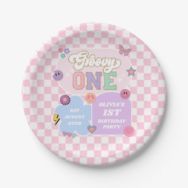 Groovy One Preppy Patch 1. Geburtstag Party Pappteller (Vorderseite)