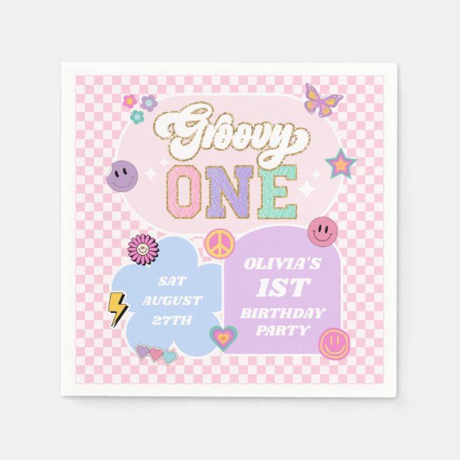 Groovy One Preppy Patch 1. Geburtstag Party Serviette (Vorderseite)
