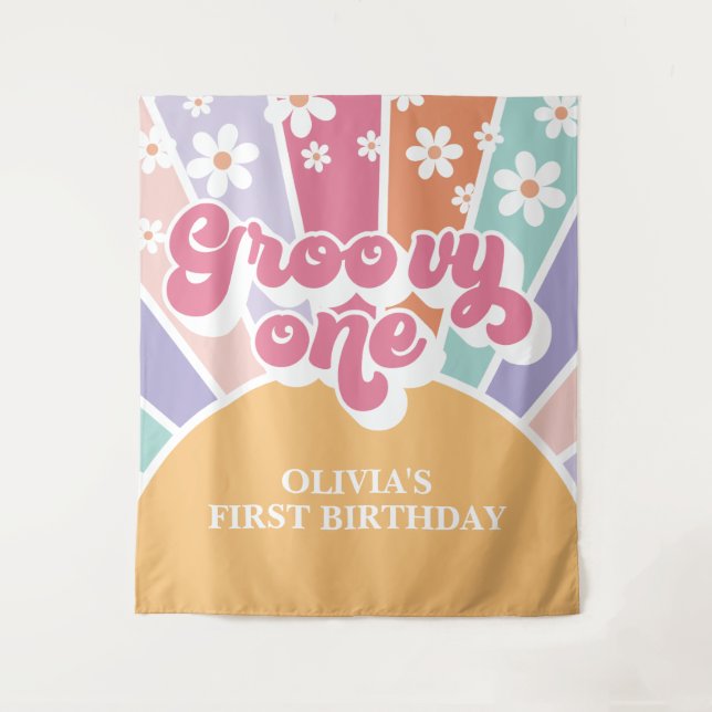 Groovy One Rainbow Sunshine daisy Wandteppich (Vorderseite)