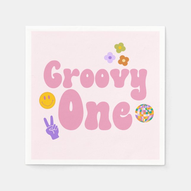 Groovy One Retro 70's 1. Geburtstag Serviette (Vorderseite)