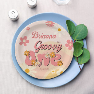 Groovy one retro daisy 1. Geburtstag bedruckt Pappteller