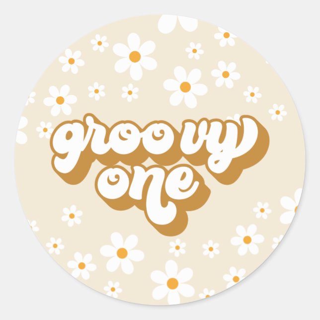Groovy One Retro Daisy 1. Geburtstag Runder Aufkleber (Vorderseite)
