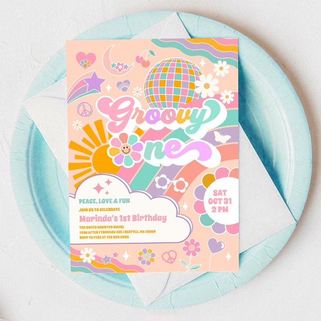 Groovy One Retro Daisy 1st Birthday Invitation Einladung (Von Creator hochgeladen)